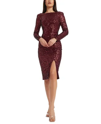 Dress the Population Women's Sequined Cowl-Back Dress