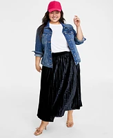 On 34th Plus Velvet Pleated Midi Skirt, Created for Macy's