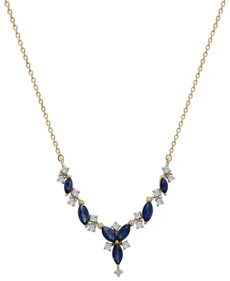 Sapphire (1-1/4 ct. t.w.) & Diamond (1/5 ct. t.w.) Cluster 17" Statement Necklace in 14K Gold