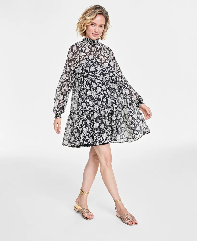 On 34th Women's Floral-Print Tiered Trapeze Dress, Created for Macy's