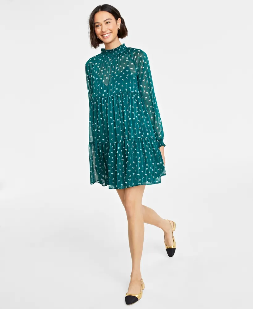 On 34th Women's Ditsy Floral High-Neck Tiered Dress, Created for Macy's