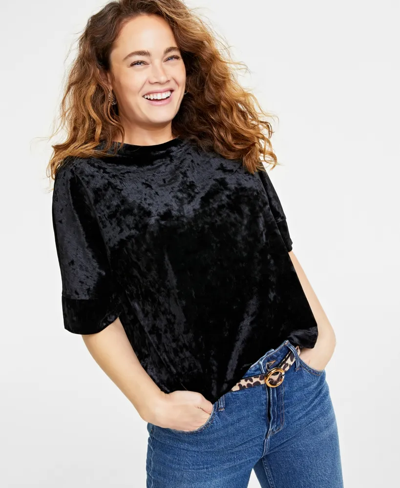 On 34th Women's Short-Sleeve Relaxed Velvet T-Shirt, Created for Macy's