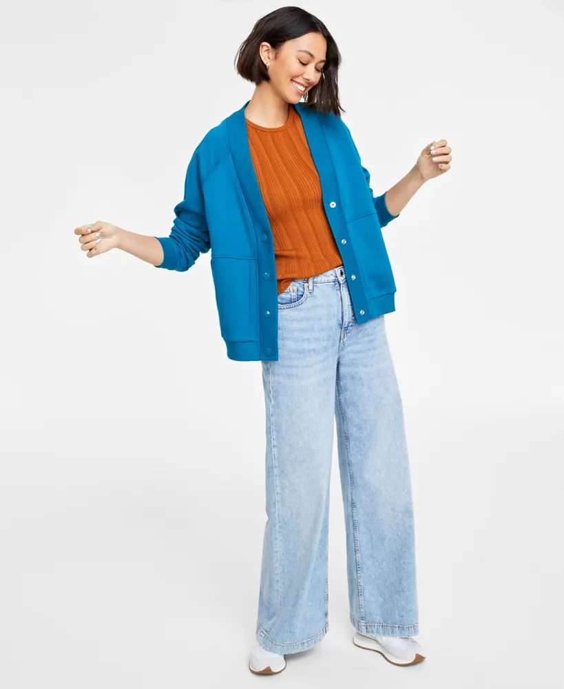 On 34th Women's Fleece Snap-Front Cardigan, Created for Macy's