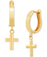 Cross Dangle Hoop Earrings in 10k Gold