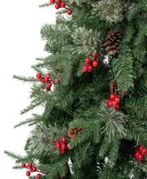 National Tree Company 7.5' Feel-Real Virginia Pine Hinged Pine-Needle Christmas Tree w Berries & Pinecones
