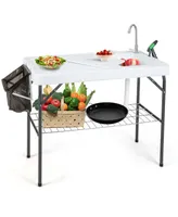 Costway Folding Fish Cleaning Table Portable Camping Table with Faucet Hose Grid Rack