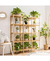Costway Multifunctional Bamboo Shelf Flower Plant Stand Display Storage Rack Unit Closet