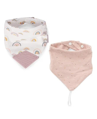 BooginHead Baby Cotton Baby Drool Bibs, Teething Bib and Pacifier Holder Bib, 2 pack Pink Rainbows