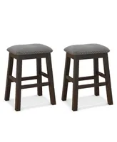 Costway Set of 2 Upholstered Saddle Bar Stools 24.5'' Dining Chairs with Wooden Legs