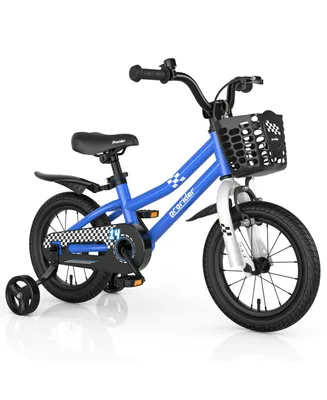 Costway 14'' Kid's Bike with Removable Training Wheels & Basket for 3-5 Years Old