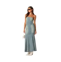 Women's Astoria Slitted Denim Maxi Dress - Blue