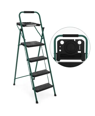 4 Step Ladder Folding Portable Anti-Slip Steel Step Stool 330lbs with Tool Platform