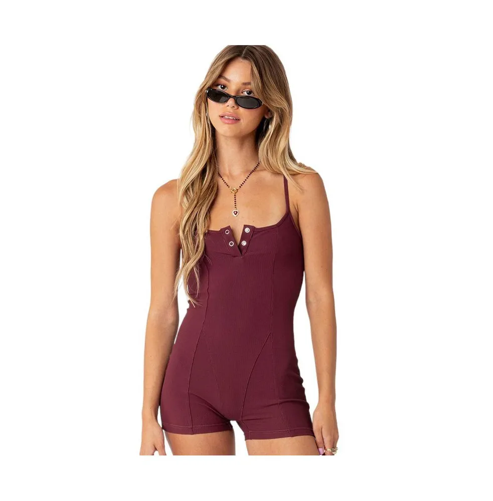 Women's Henley Ribbed Romper