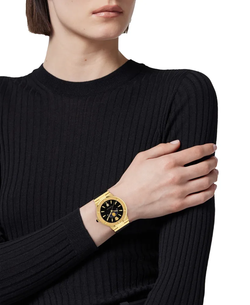 Versace Women's Swiss Greca Logo Black Leather Strap Watch 38mm