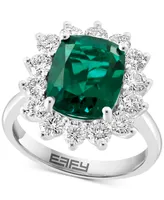 Effy Lab Grown Emerald (3-1/4 ct. t.w.) & Lab Grown Diamond (1-3/8 ct. t.w.) Halo Ring in 14k White Gold