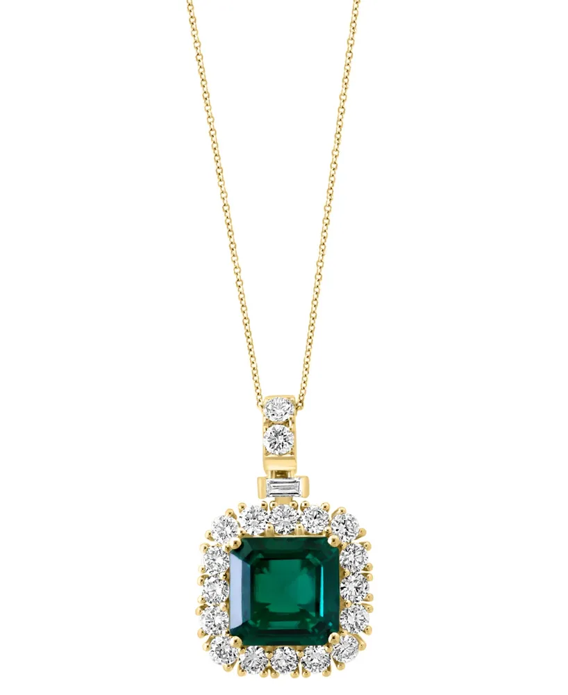 Effy Lab Grown Emerald (4-3/4 ct. t.w.) & Lab Grown Diamond (1-7/8 ct. t.w.) Halo 18" Pendant Necklace in 14k Gold