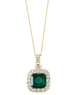 Effy Lab Grown Emerald (4-3/4 ct. t.w.) & Lab Grown Diamond (1-7/8 ct. t.w.) Halo 18" Pendant Necklace in 14k Gold