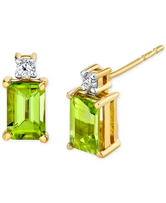 Peridot (1-1/3 ct. t.w. ) & Diamond (1/20 ct. t.w.) Stud Earrings in 14k Gold