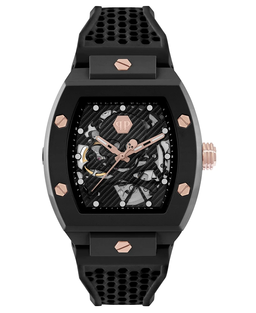 Philipp Plein Men's Automatic The Keleton Black Silicone Strap Watch 44mm