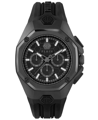 Philipp Plein Men's Chronograph Octagon Black Silicone Strap Watch 44mm