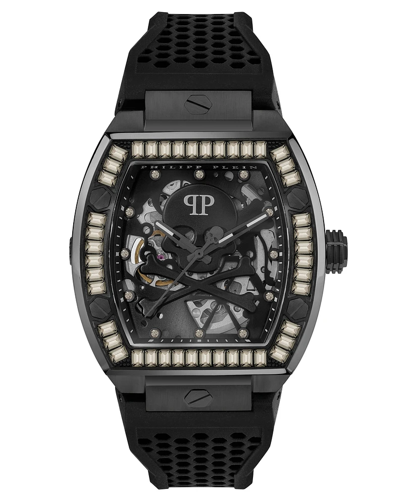 Philipp Plein Men's Automatic The Keleton Black Silicone Strap Watch 44mm