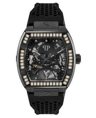 Philipp Plein Men's Automatic The Keleton Black Silicone Strap Watch 44mm