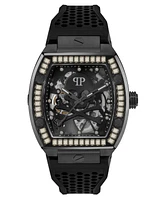 Philipp Plein Men's Automatic The Keleton Black Silicone Strap Watch 44mm