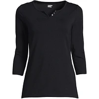 Lands' End Women's 3/4 Sleeve Lightweight Jersey Henley Top