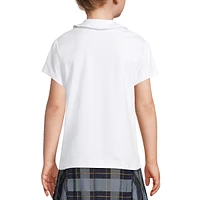 Lands' End Girls School Uniform Short Sleeve Ruffled Peter Pan Collar Knit Shirt