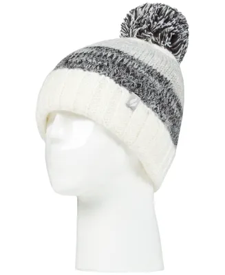 Heat Holders Women's Sloane Feather-Knit Roll-Up Pom Hat