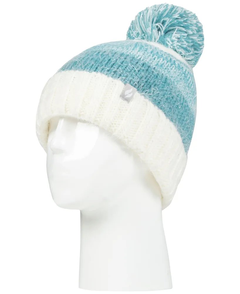 Heat Holders Women's Sloane Feather-Knit Roll-Up Pom Pom Hat