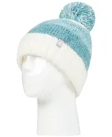 Heat Holders Women's Sloane Feather-Knit Roll-Up Pom Pom Hat