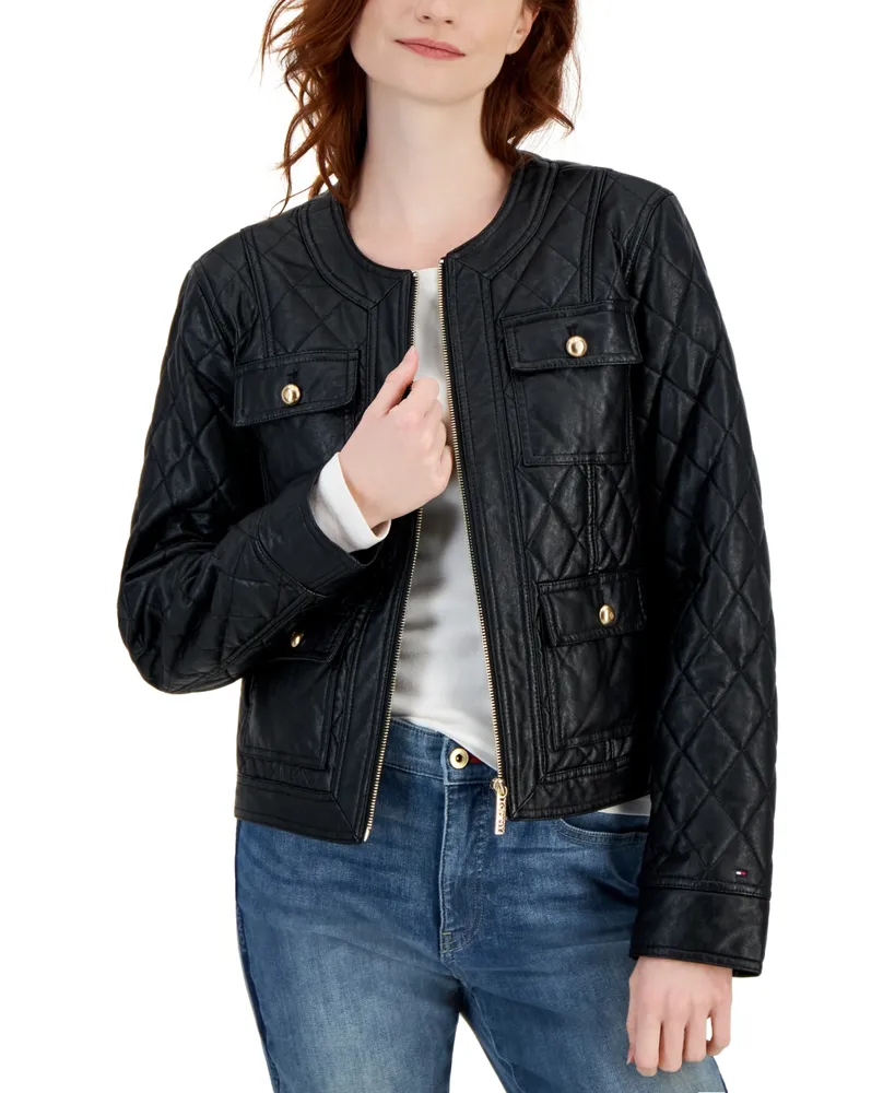 Tommy Hilfiger Women's Quilted Faux-Leather Jacket