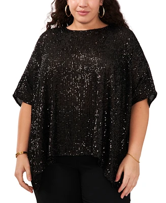 Msk Plus Sequined Boat-Neck High-Low Poncho Top