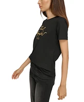 Karl Lagerfeld Paris Women's Metallic Logo Print T-Shirt, Regular & Petite