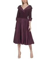 Jessica Howard Petite 3/4-Sleeve Portrait-Collar Fit & Flare Dress