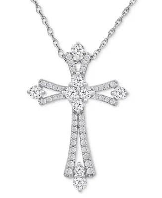 Diamond Cross 16" Pendant Necklace (1 ct. t.w.) in 10k White Gold