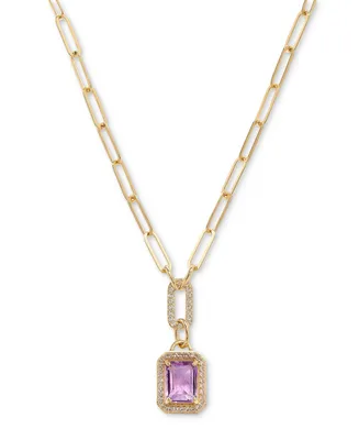 Amethyst (2-1/5 ct. t.w.) & White Topaz (5/8 ct. t.w.) Halo 18" Pendant Necklace in 14k Gold-Plated Sterling Silver