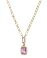 Amethyst (2-1/5 ct. t.w.) & White Topaz (5/8 ct. t.w.) Halo 18" Pendant Necklace in 14k Gold-Plated Sterling Silver