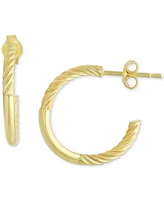 Polished Bar & Cable Small Hoop Earrings in 10k Gold, 5/8"