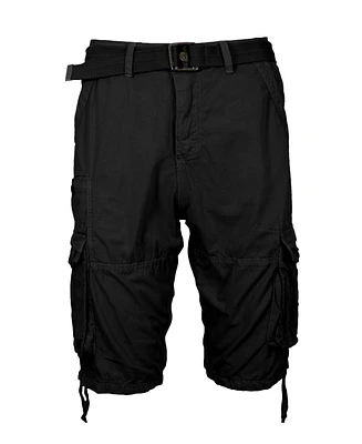 Blu Rock Men's Vintage-Like Cotton Cargo Belted Shorts