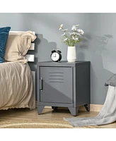 Homcom Industrial End Table, Living Room Side Table with Locker-Style Door and Adjustable Shelf, Grey