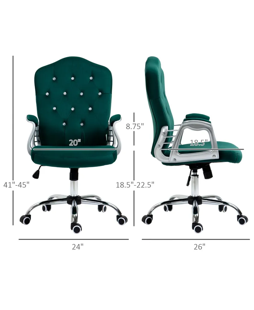 Vinsetto Home Office Chair, Velvet Computer Chair, Button Tufted Desk Chair with Swivel Wheels, Adjustable Height, and Tilt Function, Dark Green