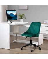 Vinsetto Mid-Back Office Chair, Velvet Fabric Swivel Scallop Shape Computer Desk Chair for Home Office or Bedroom, Green