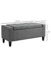 Homcom Linen Storage Ottoman Bench Lift Top Tufted Rectangle Ottoman for Living Room, Entryway, or Bedroom, Gray