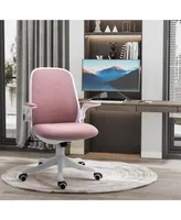 Vinsetto Linen-Touch Fabric Office Chair Swivel Task Chair with Adjustable Lumbar Support, Height and Flip-up Arms, Pink