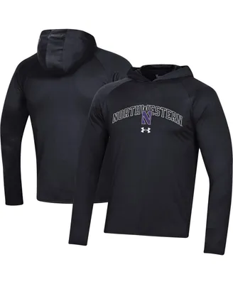Men's Under Armour Black Northwestern Wildcats 2023 Sideline Tech Hooded Raglan Long Sleeve T-shirt
