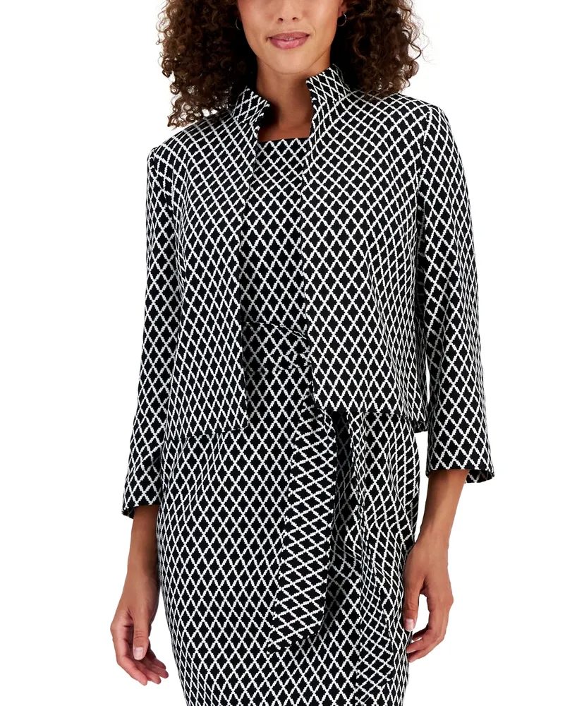 Kasper Women's Striped Cuffed-Sleeve Open-Front Jacket