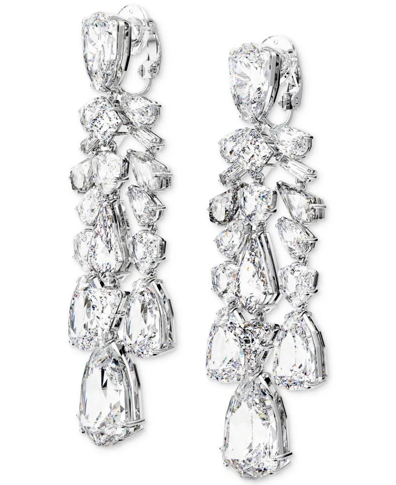 Swarovski Silver-Tone Crystal Multi-Cut Clip-On Drop Earrings