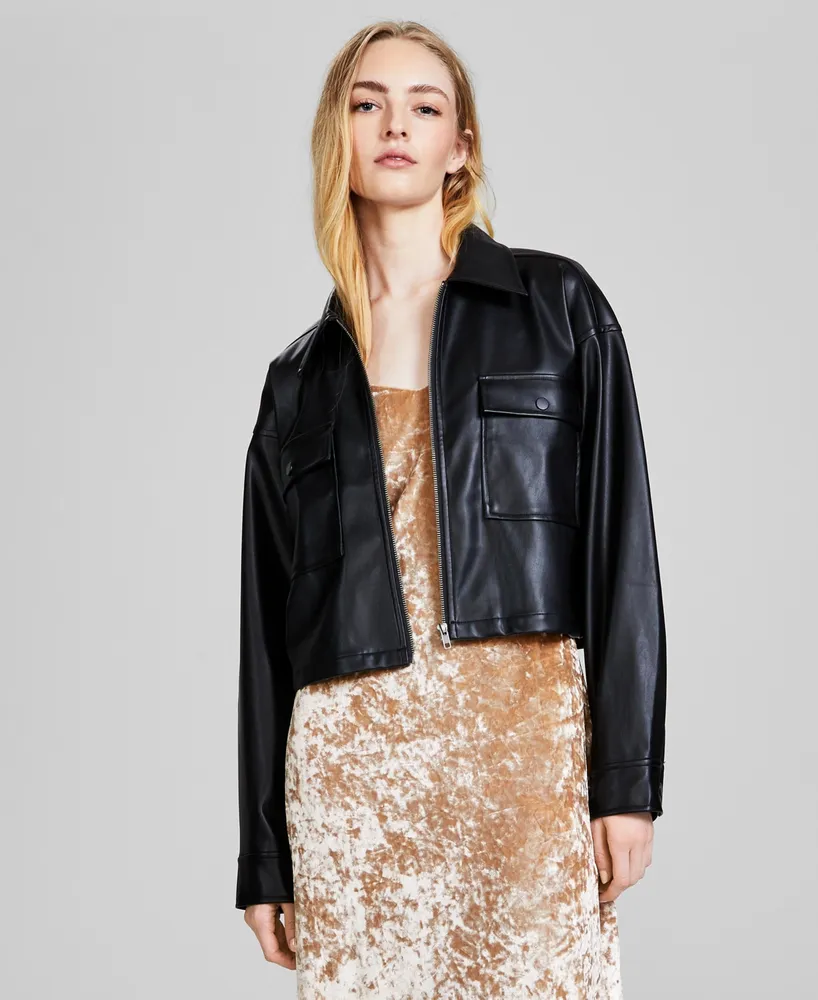 And Now This Women's Faux-Leather Bomber Jacket, Created for